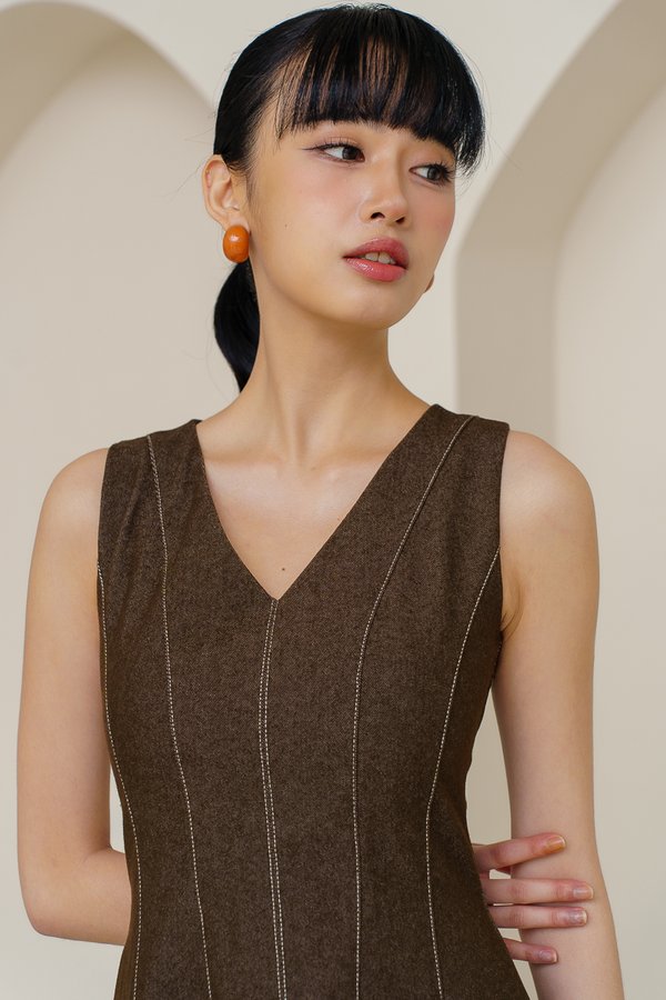 BLAIR YORK PANELLED DENIM DRESS (BROWN CREMOSO)