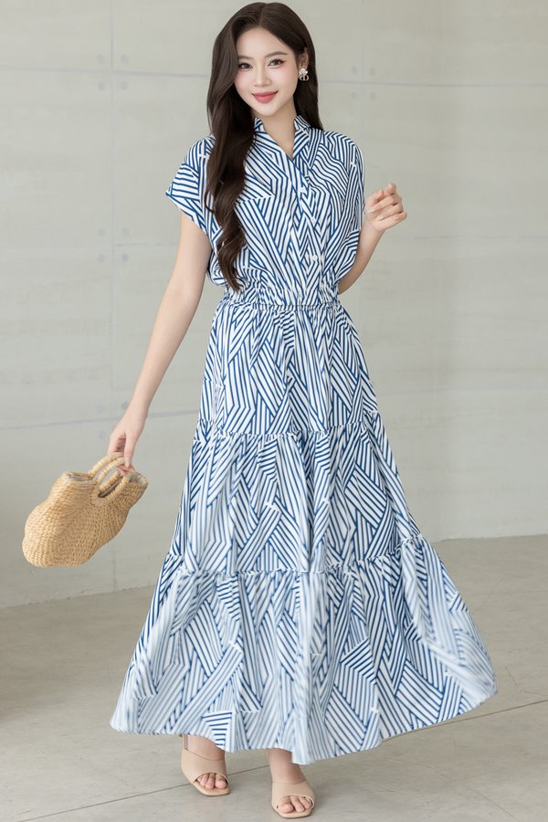 WESLYNN GEO TIERED SKIRT (CLASSIC BLUE)