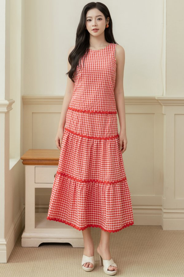 DEMPSEY RICK RACK SKIRT (RED GINGHAM)