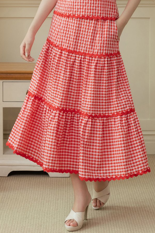 DEMPSEY RICK RACK SKIRT (RED GINGHAM)