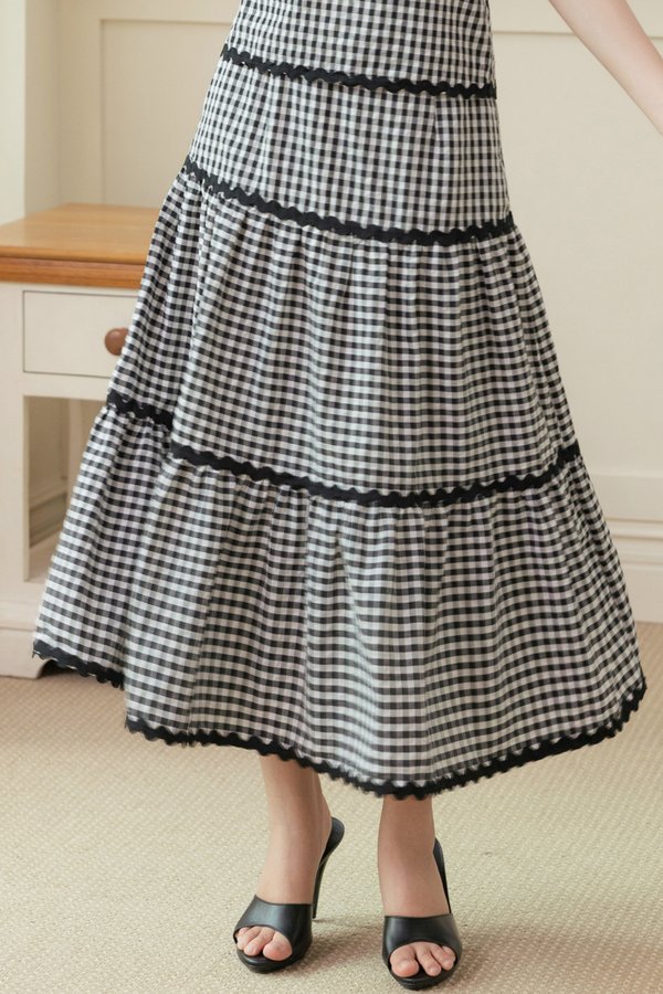 DEMPSEY RICK RACK SKIRT (BLACK GINGHAM)