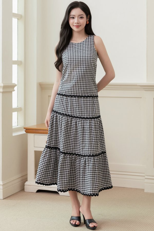 DEMPSEY RICK RACK SKIRT (BLACK GINGHAM)