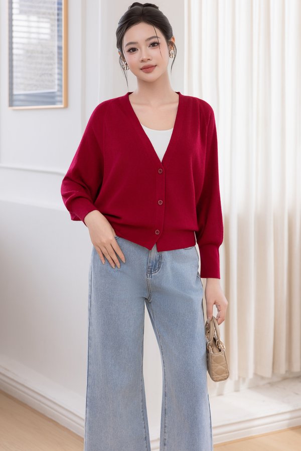 LILIBET KNIT CARDIGAN (WINE RED)
