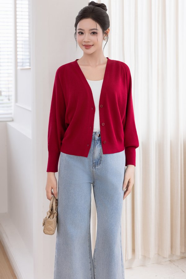 LILIBET KNIT CARDIGAN (WINE RED)