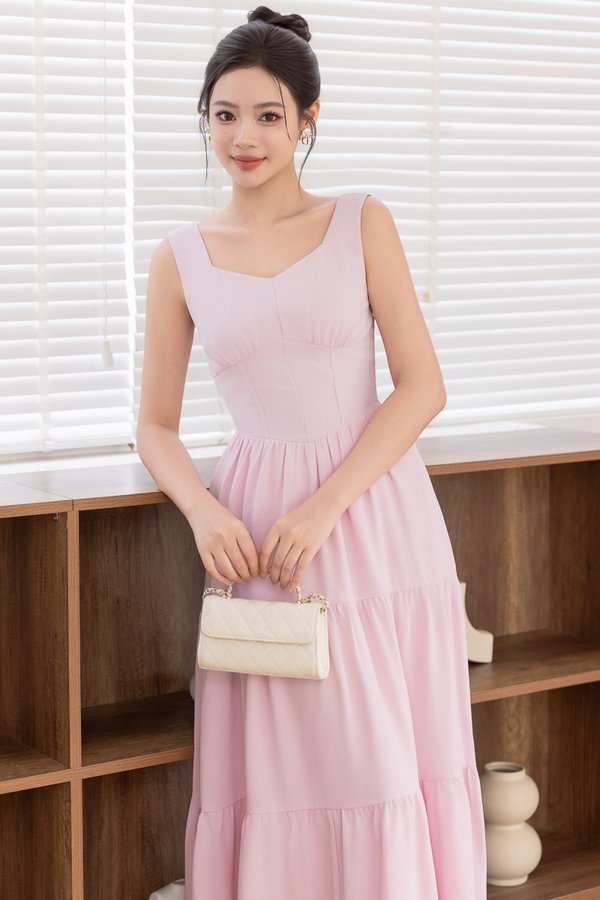PENELOPE EMPIRE MIDI TIERED DRESS (BALLET SLIPPER PINK)