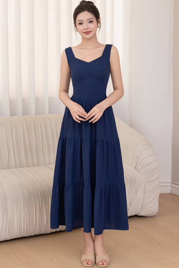 PENELOPE EMPIRE MIDI TIERED DRESS (ROYAL NAVY)