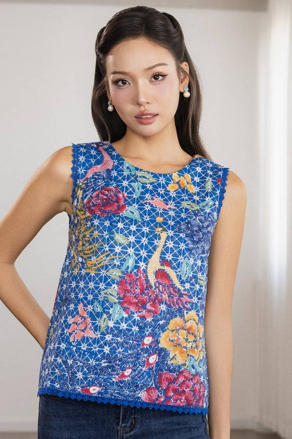 BALLAD OF BLOSSOMS PRINTED BATIK TOP (BLUE)