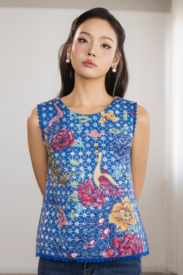 BALLAD OF BLOSSOMS PRINTED BATIK TOP (BLUE)