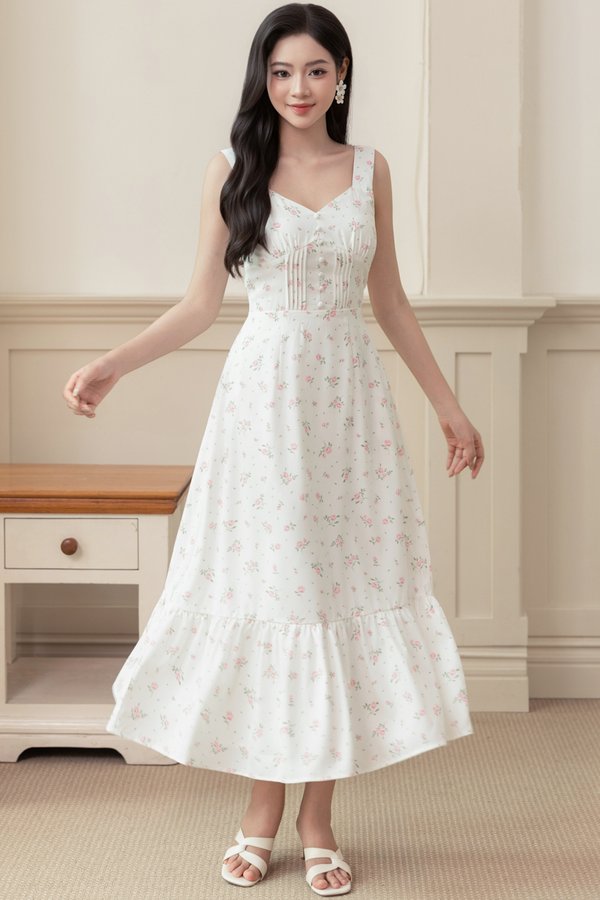 HAZEL EMPIRE WAIST DRESS (WHITE FLORAL)