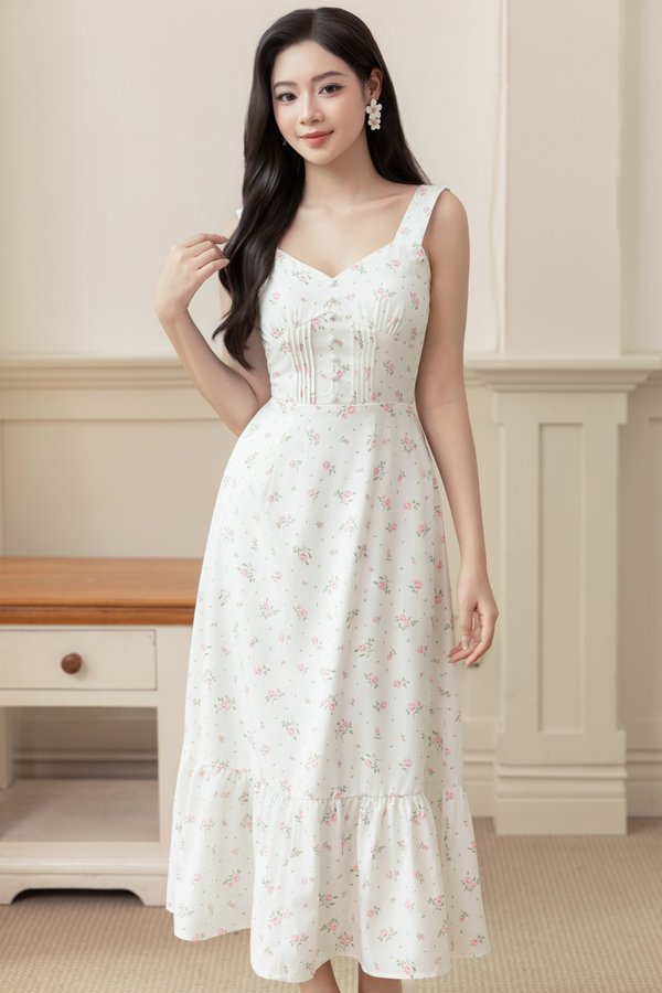 HAZEL EMPIRE WAIST DRESS (WHITE FLORAL)