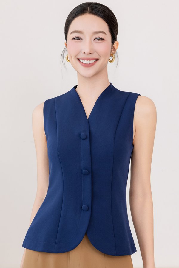 OTIS CURVED HEM VEST (NAVY)