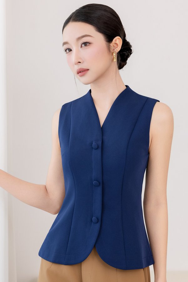 OTIS CURVED HEM VEST (NAVY)