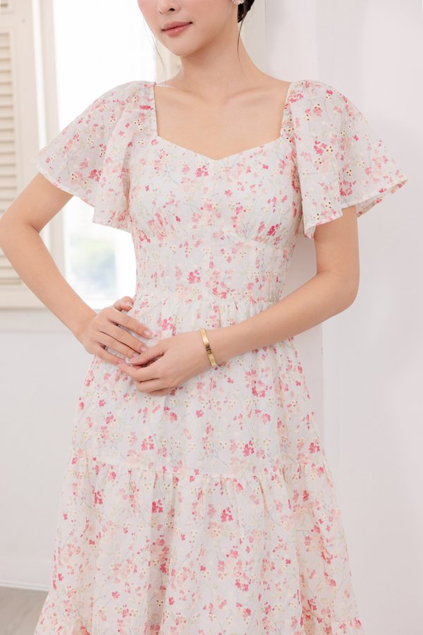 DESIREE FLUTTER SLEEVE EYELET DRESS (PINK FLORAL)