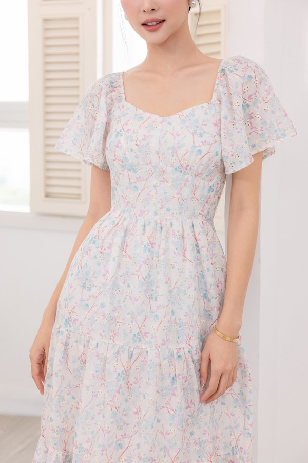 DESIREE FLUTTER SLEEVE EYELET DRESS (BLUE FLORAL)
