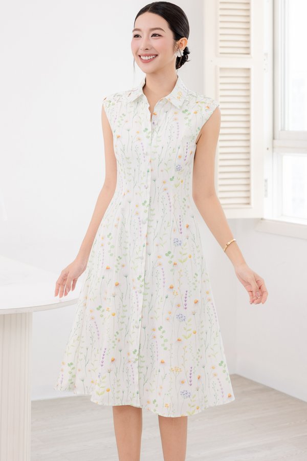 THEA FLORAL SHIRT DRESS (WHITE FLORAL)
