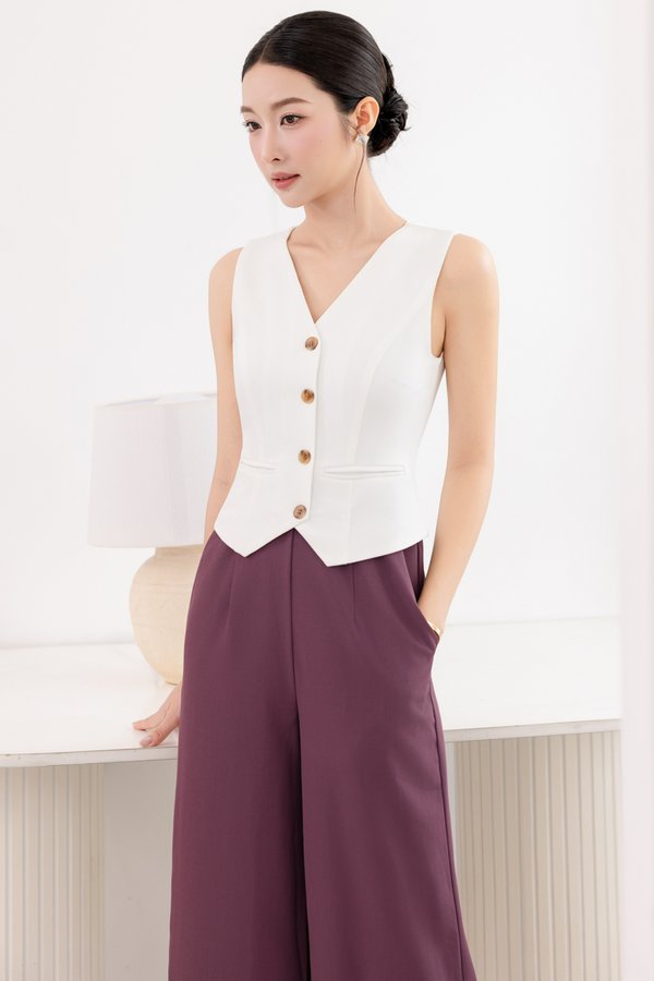 OXFORD VEST JUMPSUIT (WHITE MAUVE TAUPE)