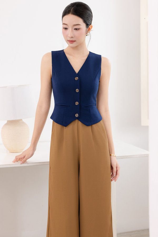 OXFORD VEST JUMPSUIT (NAVY CLAY BROWN)