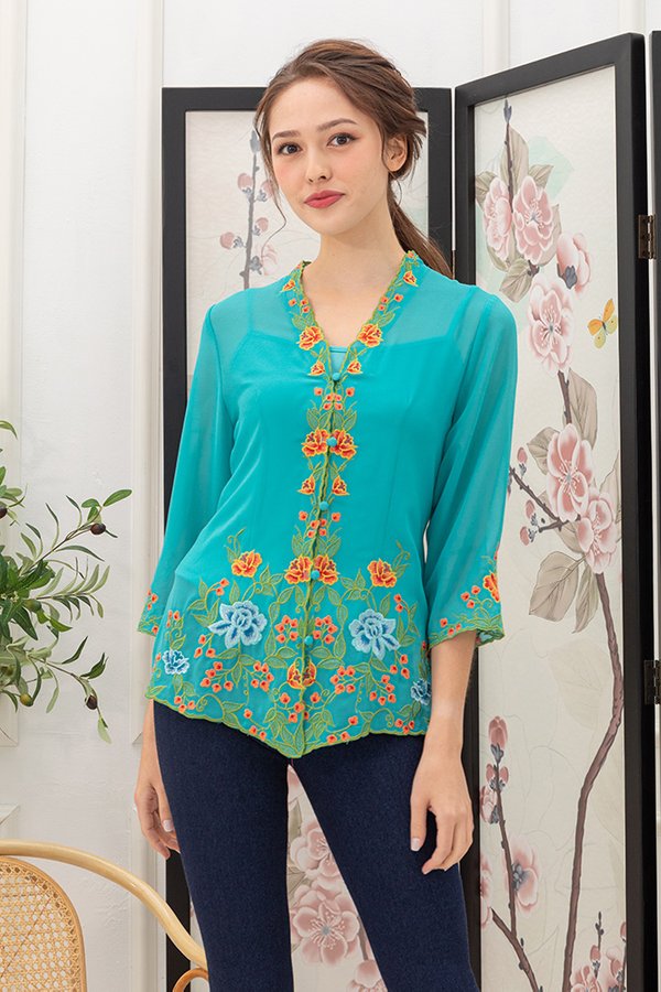 Little Nyonya Embroidery Kebaya (Poppy Turquoise)