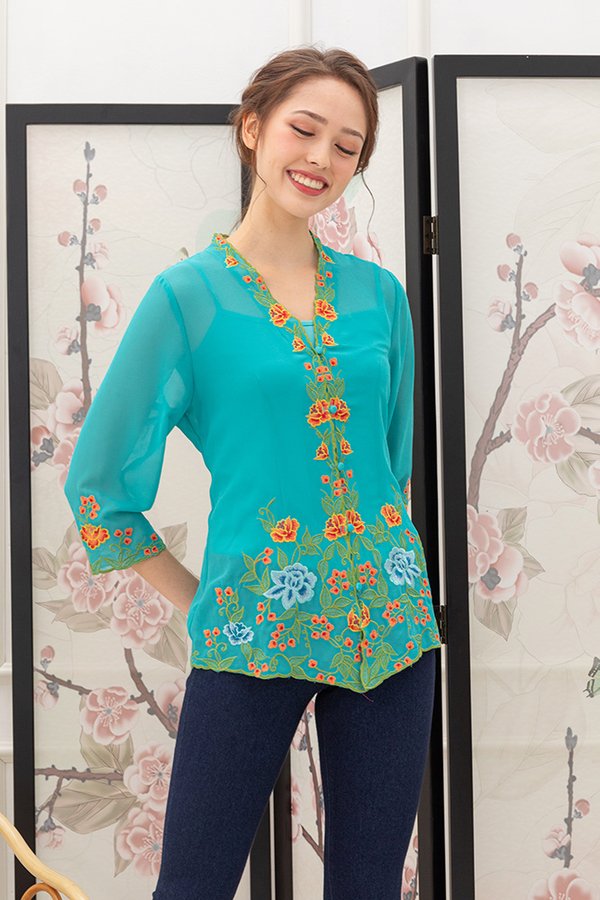 Little Nyonya Embroidery Kebaya (Poppy Turquoise)
