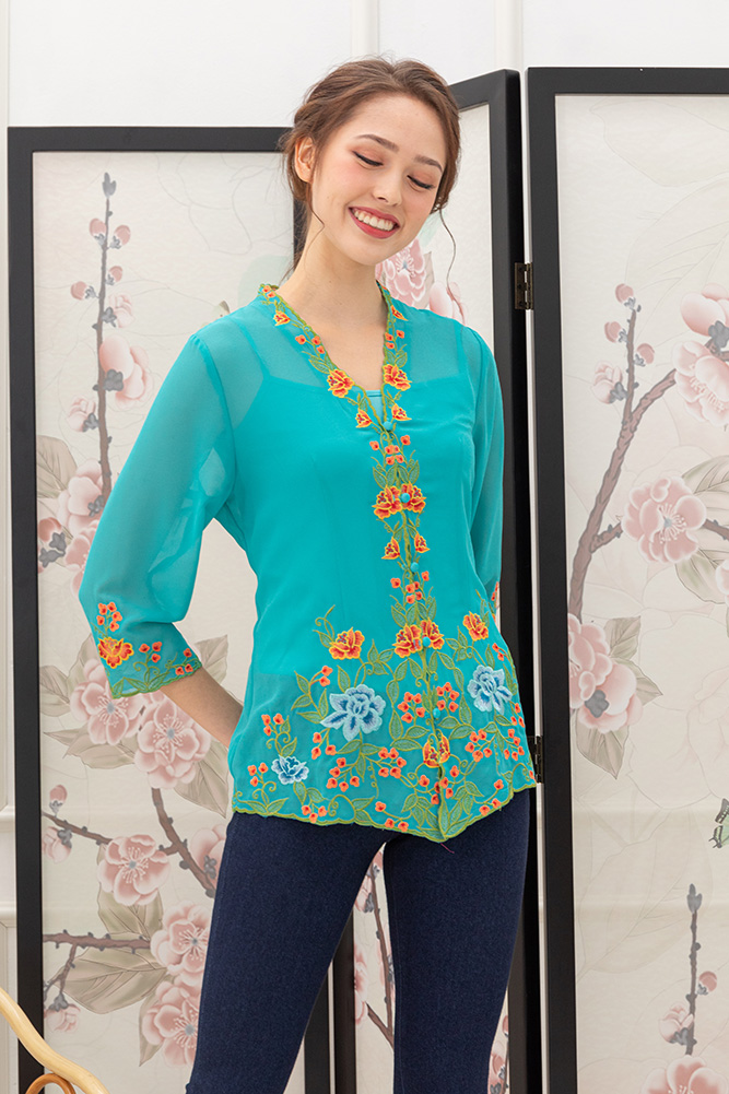Little Nyonya Embroidery Kebaya (Poppy Turquoise) | Faire Belle