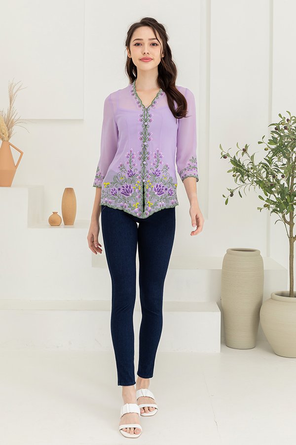 The Sacred Lotus Nyonya Embroidery Kebaya (French Lavender)